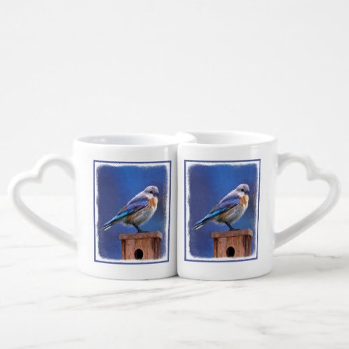 Bluebird Female Painting _ Original Bird Art Coffee Mug Set