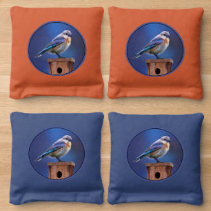 Bluebird (Female) Painting - Original Bird Art Cornhole Bags
