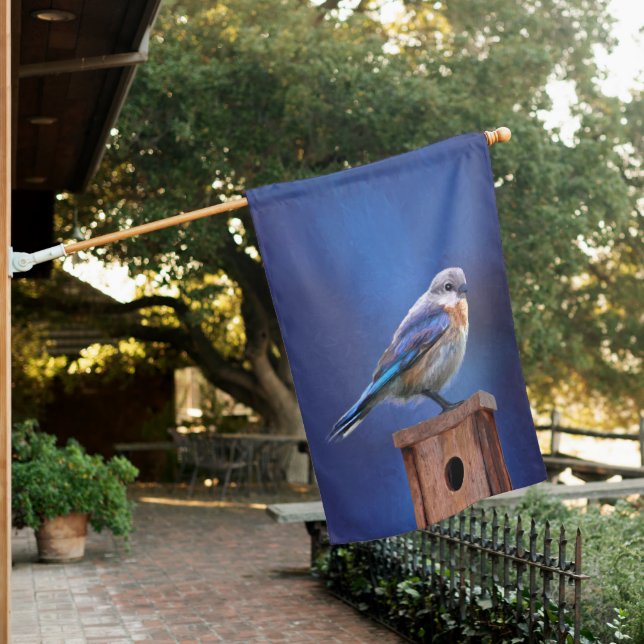 Bluebird (Female) Painting - Original Bird Art House Flag (In SItu)