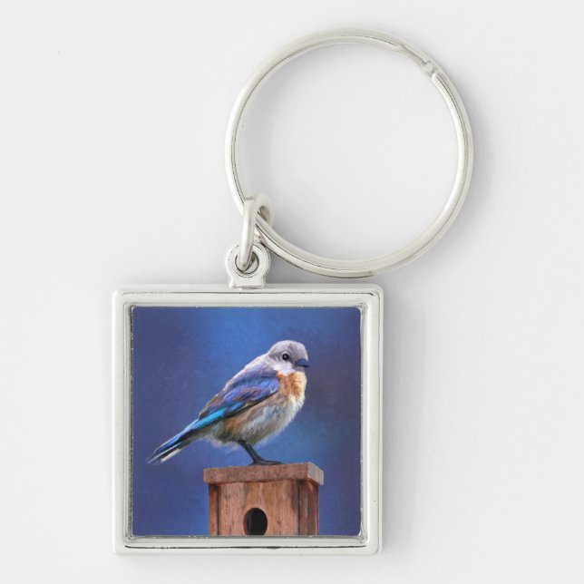 Bluebird (Female) Painting - Original Bird Art Keychain (Front)
