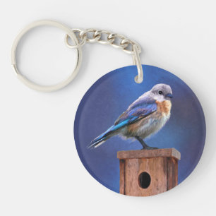 Bluebird (Female) Painting - Original Bird Art Keychain