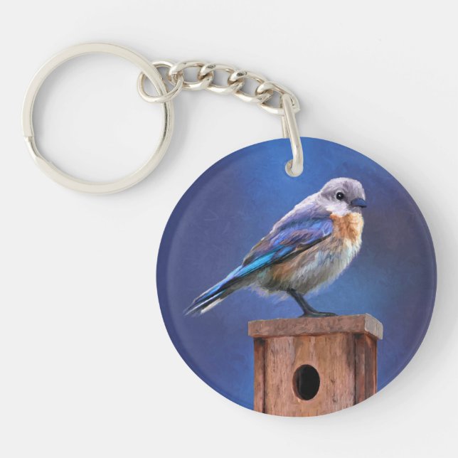 Bluebird (Female) Painting - Original Bird Art Keychain (Front)