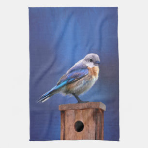 Bluebird (Female) Painting - Original Bird Art Kitchen Towel