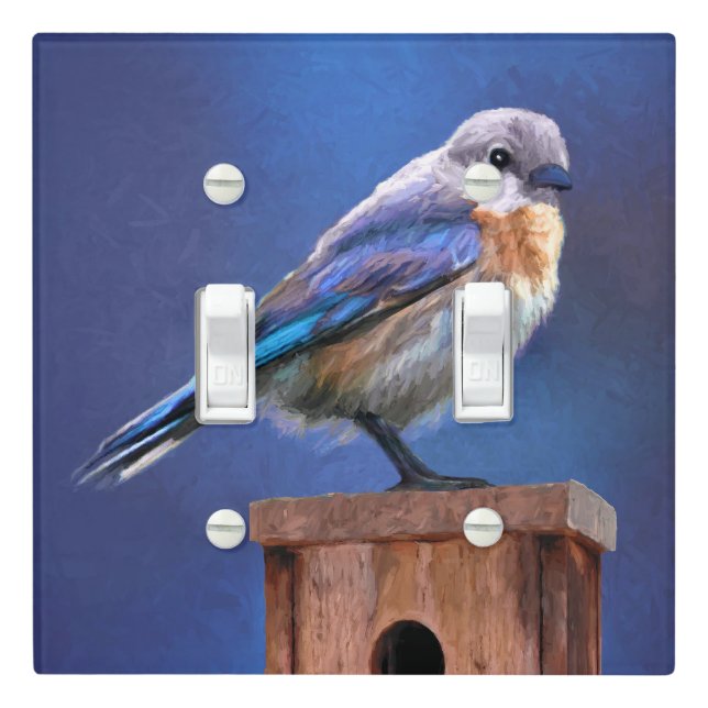 Bluebird (Female) Painting - Original Bird Art Light Switch Cover (In Situ)