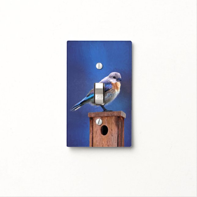 Bluebird (Female) Painting - Original Bird Art Light Switch Cover (In Situ)