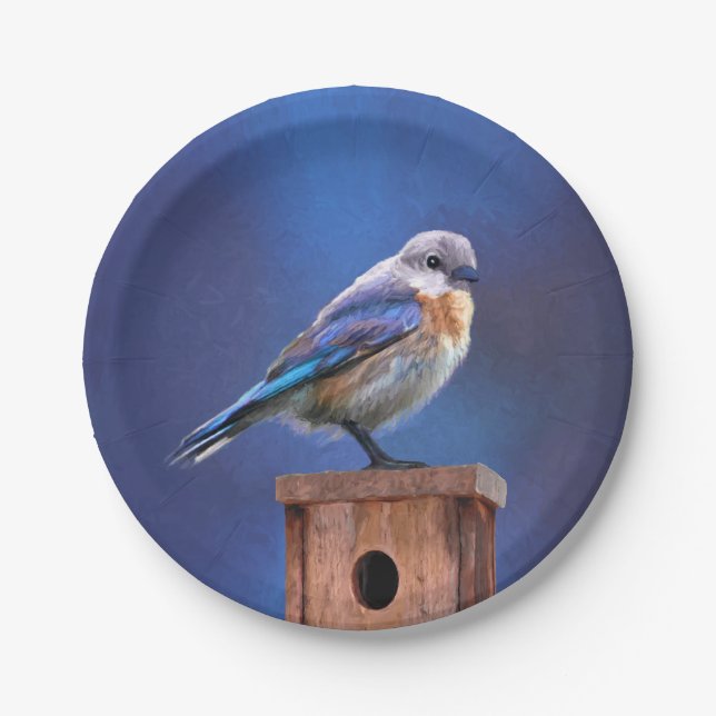 Bluebird (Female) Painting - Original Bird Art Paper Plates (Front)