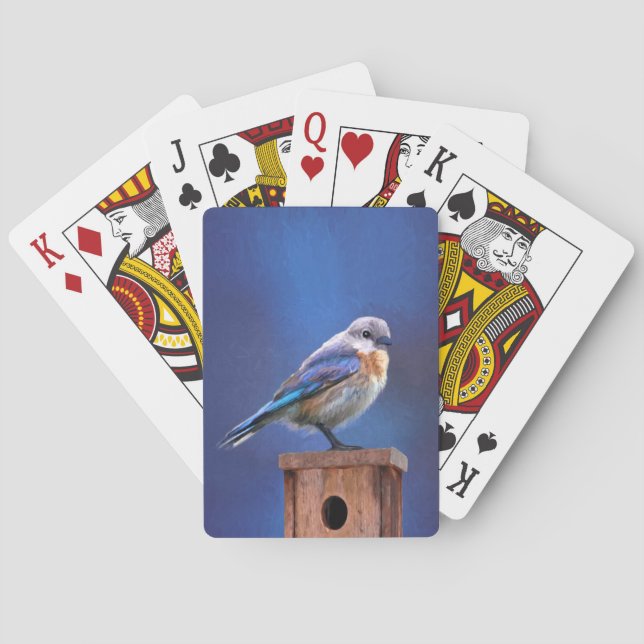 Bluebird (Female) Painting - Original Bird Art Poker Cards (Back)