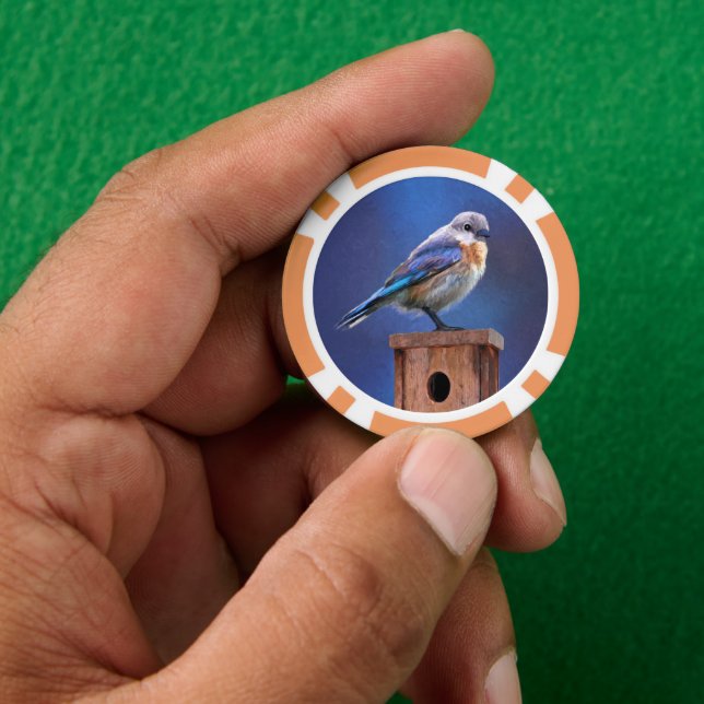 Bluebird (Female) Painting - Original Bird Art Poker Chips (Hand)