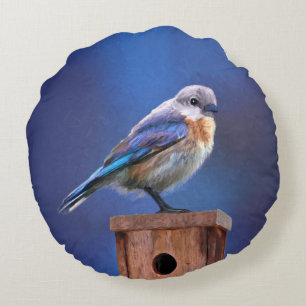 Bluebird (Female) Painting - Original Bird Art Round Pillow