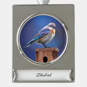 Bluebird (Female) Painting - Original Bird Art Silver Plated Banner Ornament