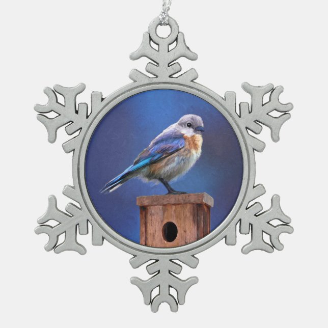 Bluebird (Female) Painting - Original Bird Art Snowflake Pewter Christmas Ornament (Front)