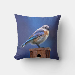 Bluebird (Female) Painting - Original Bird Art Throw Pillow