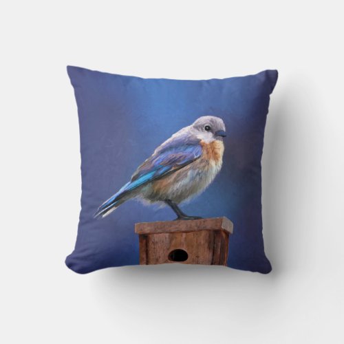Bluebird Female Painting _ Original Bird Art Throw Pillow