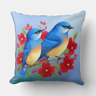 🌸 Bluebird Floral Garden Art Gift Nature lovers Throw Pillow