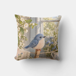 Bluebird Floral Laundry Sunny Cottage Window Throw Pillow
