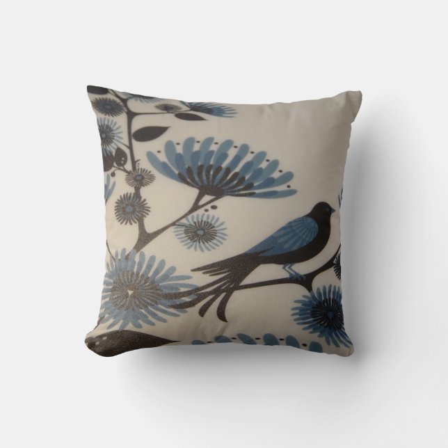 BLUEBIRD FLOWERS THROW PILLOW (Front)