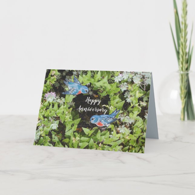 Bluebird Foliage Ivy Floral Botannical Anniversary Card (Front)