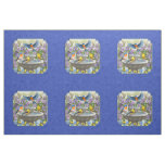 Bluebird Goldfinch and Birdbath Blue Pillow Size Fabric