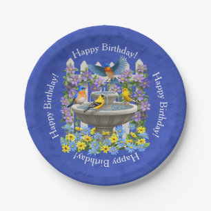 Bluebird Goldfinch Birdbath Garden Royal Blue Paper Plates