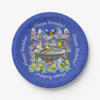 Bluebird Goldfinch Birdbath Garden Royal Blue Paper Plates