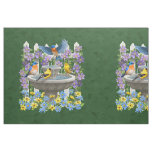 Bluebird Goldfinch Birdbath Green Pillow Size Fabric