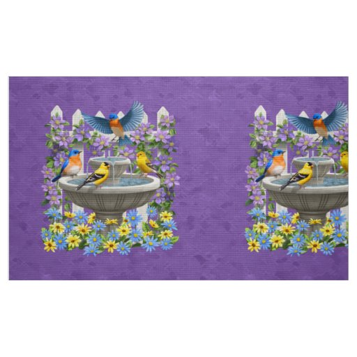 Bluebird Goldfinch Birdbath Purple Pillow Size Fabric