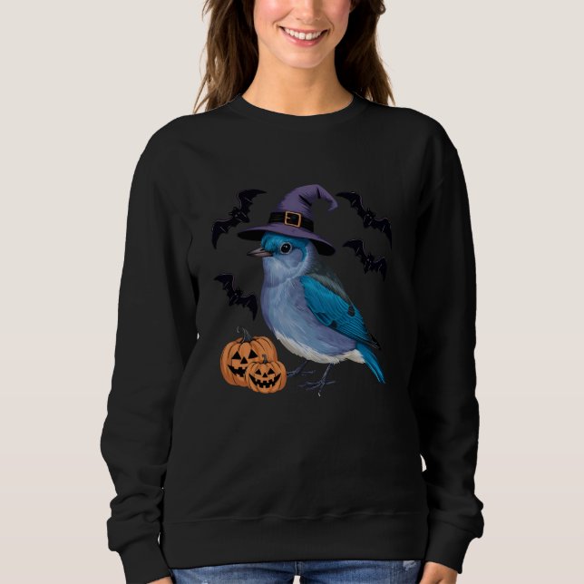 Bluebird Halloween Costume Scary Pumpkin Bat Witch Sweatshirt (Front)