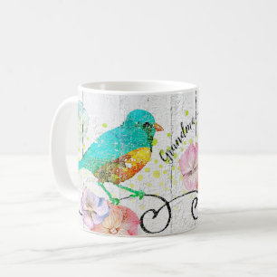 Bluebird Hydrangea Floral Grandma Quote Monogram Coffee Mug
