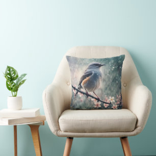 Bluebird In a Rainy Window Throw Pillow