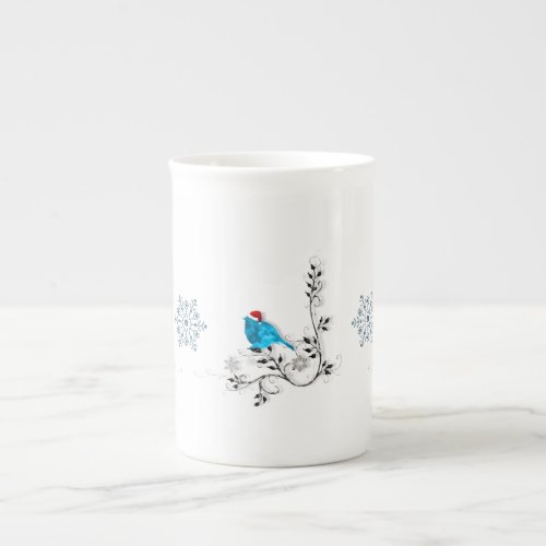Bluebird in a Santa Hat Bone China Mug