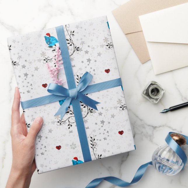 Bluebird in a Santa Hat Wrapping Paper (Gifting)