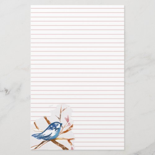 Bluebird In A Tree Pink Lined Letter Writing Stationery