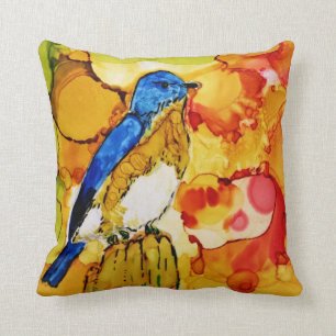 Bluebird in Fall Throw Pillow