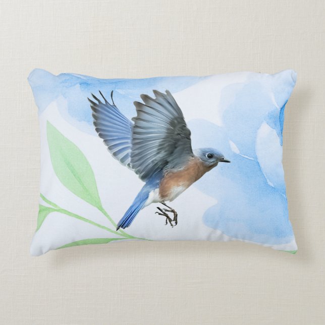 Bluebird In Flight Pillow (Front)