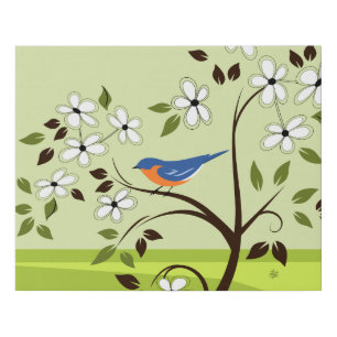 Bluebird In Flower Tree Art Faux Canvas Print