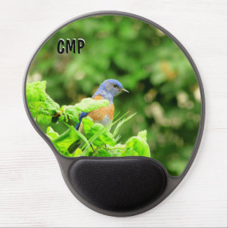 Bluebird in Spring bushes your Initials Gel Mouse Pad