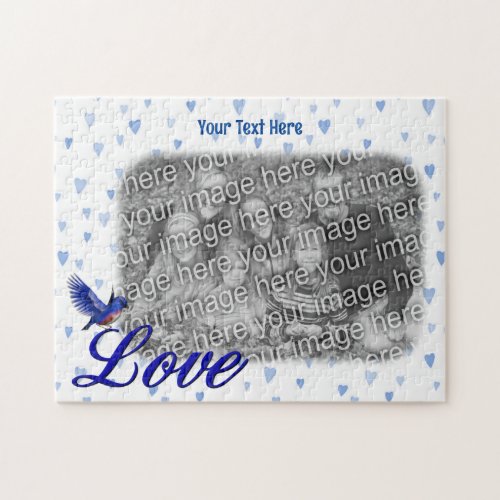 Bluebird Love Blue Hearts Frame Add Your Photo  Jigsaw Puzzle