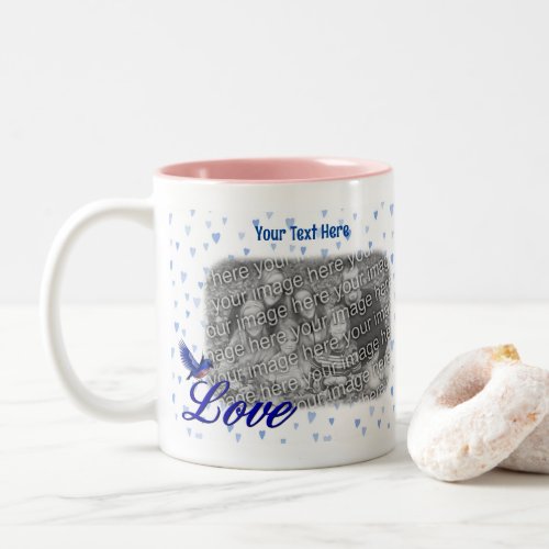 Bluebird Love Blue Hearts Frame Add Your Photo  Two_Tone Coffee Mug