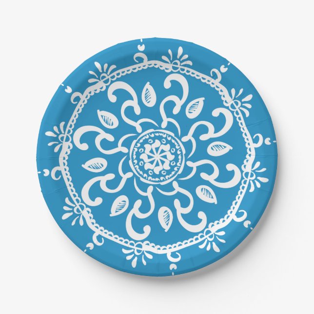 Bluebird Mandala Paper Plates (Front)
