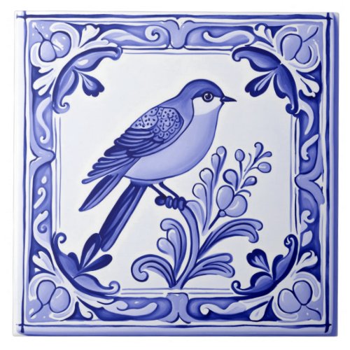Bluebird Mediterranean Blue Bird Folk Animal Ceramic Tile