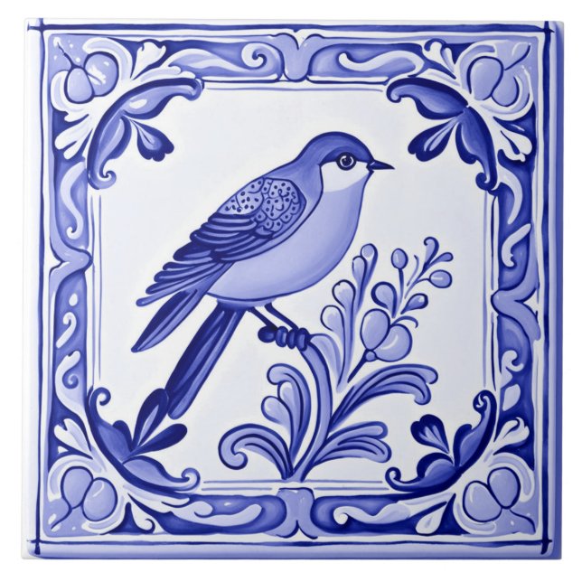 Bluebird Mediterranean Blue Bird Folk Animal Ceramic Tile (Front)
