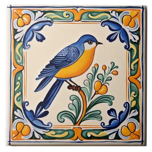 Bluebird Mediterranean Blue Bird Folk Animal Ceramic Tile (Front)