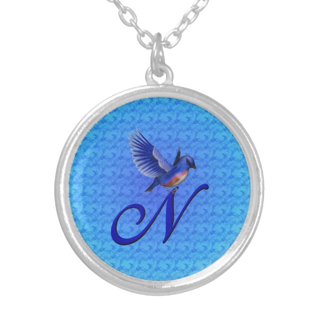 Bluebird Monogram Elegant Initial N Silver Plated Necklace (Front)