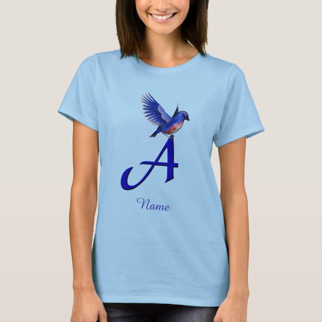 Bluebird Monogram Initial A Elegant Personalized T-Shirt (Front)