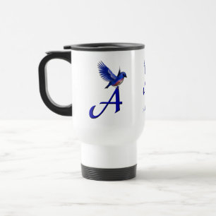 Bluebird Monogram Initial A Elegant Personalized Travel Mug