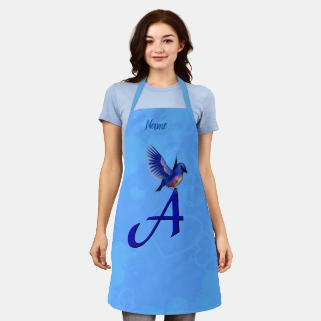 Bluebird Monogram Initial A Personalized Apron (Worn)