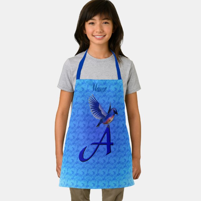 Bluebird Monogram Initial A Personalized Apron (Insitu)
