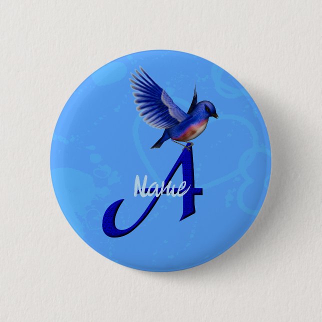 Bluebird Monogram Initial A Personalized Button (Front)