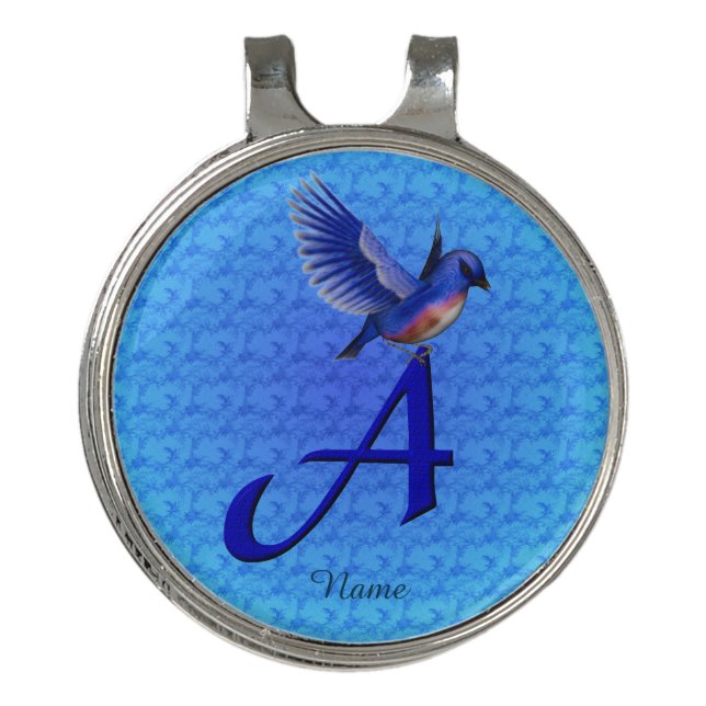 Bluebird Monogram Initial A Personalized Golf Hat Clip (Front)