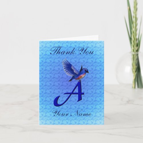 Bluebird Monogram Initial A Personalized Letterpress Thank You Card